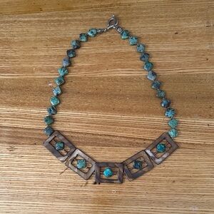 Turquoise and Brown Geometric Necklace